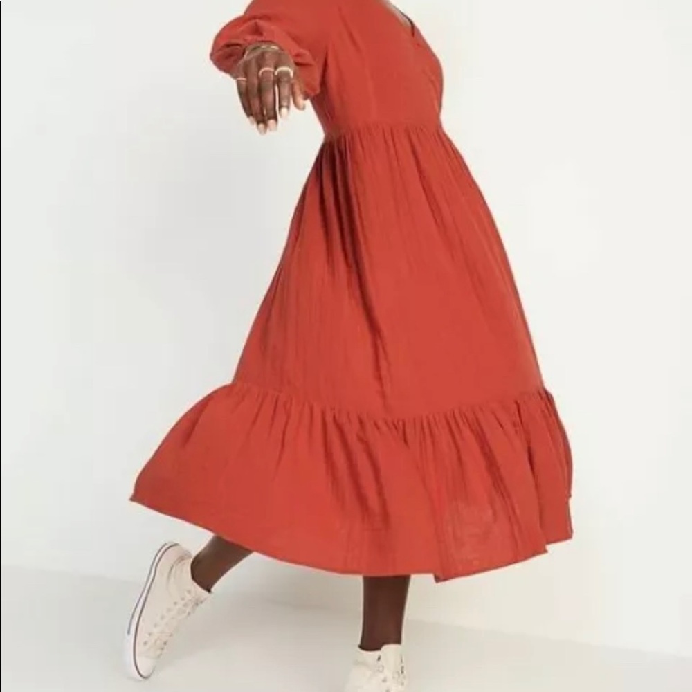 Old Navy Long Sleeve Flare Tiered MIDI Dress Sz M